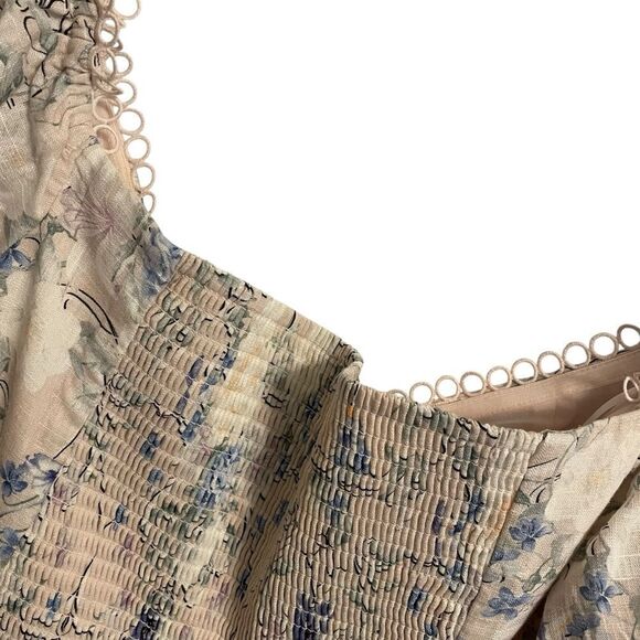 Express Floral Off the Shoulder Corset Peplum Top Balloon Sleeves Linen Blend XL - Picture 7 of 8